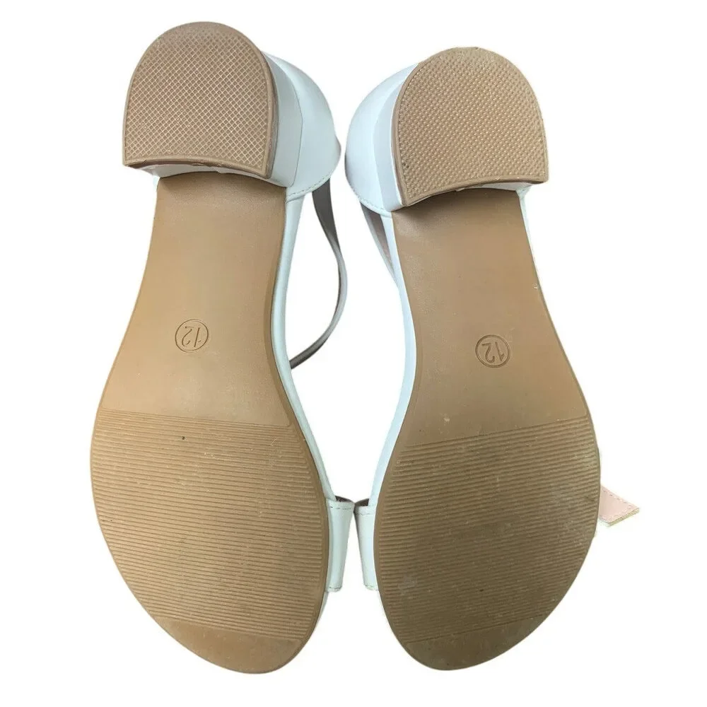 Dufannie Little Girls Size 12 White Open Toe Low Heel Ankle Strap Sandal Shoes